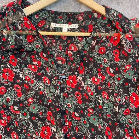 Veronica Beard Blakely Floral Silk Cut Out V-Neck Blouse Size 8 Black Multi - Picture 4 of 8